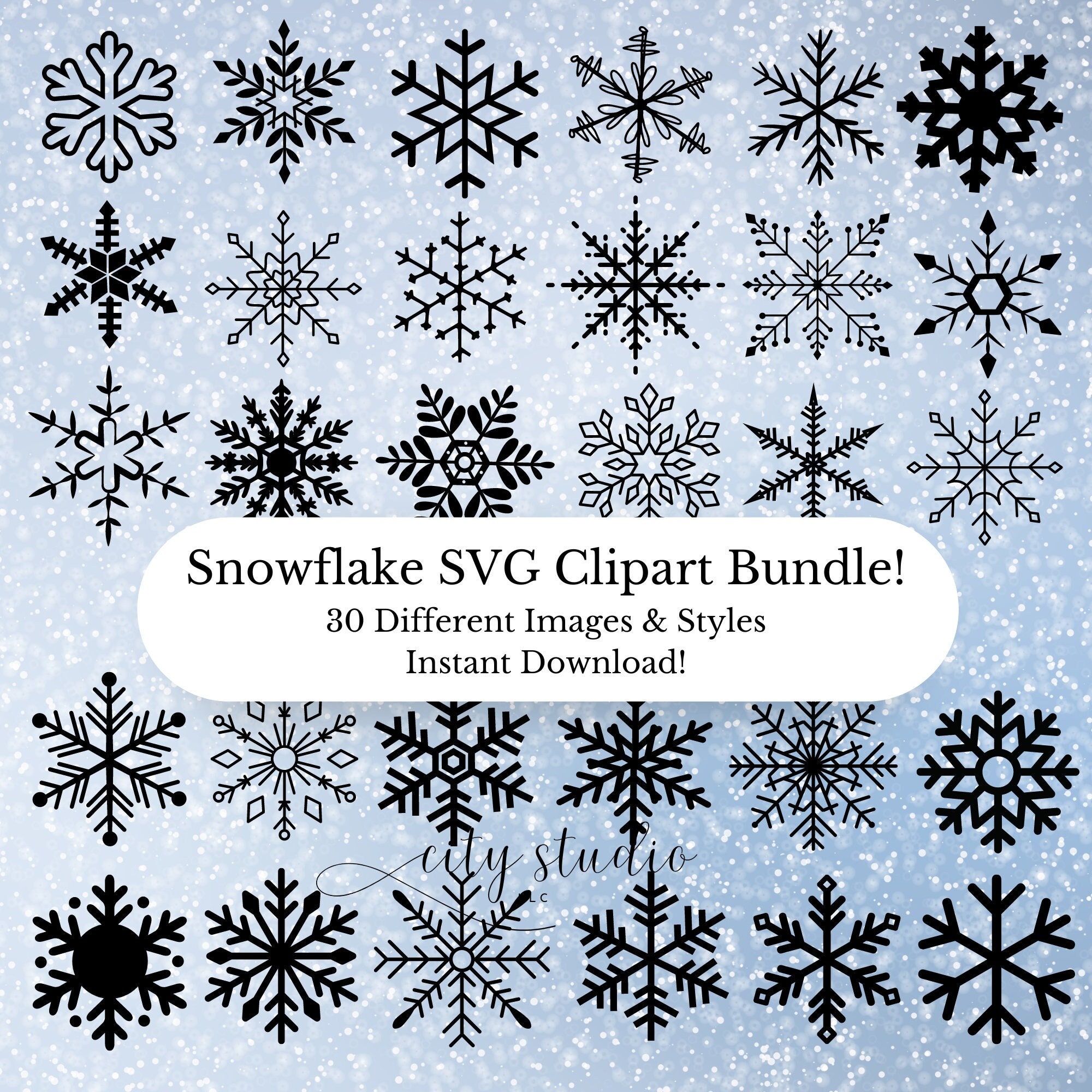 Silver Snowflakes Clip Art, Snowflake Graphics, Winter Clipart