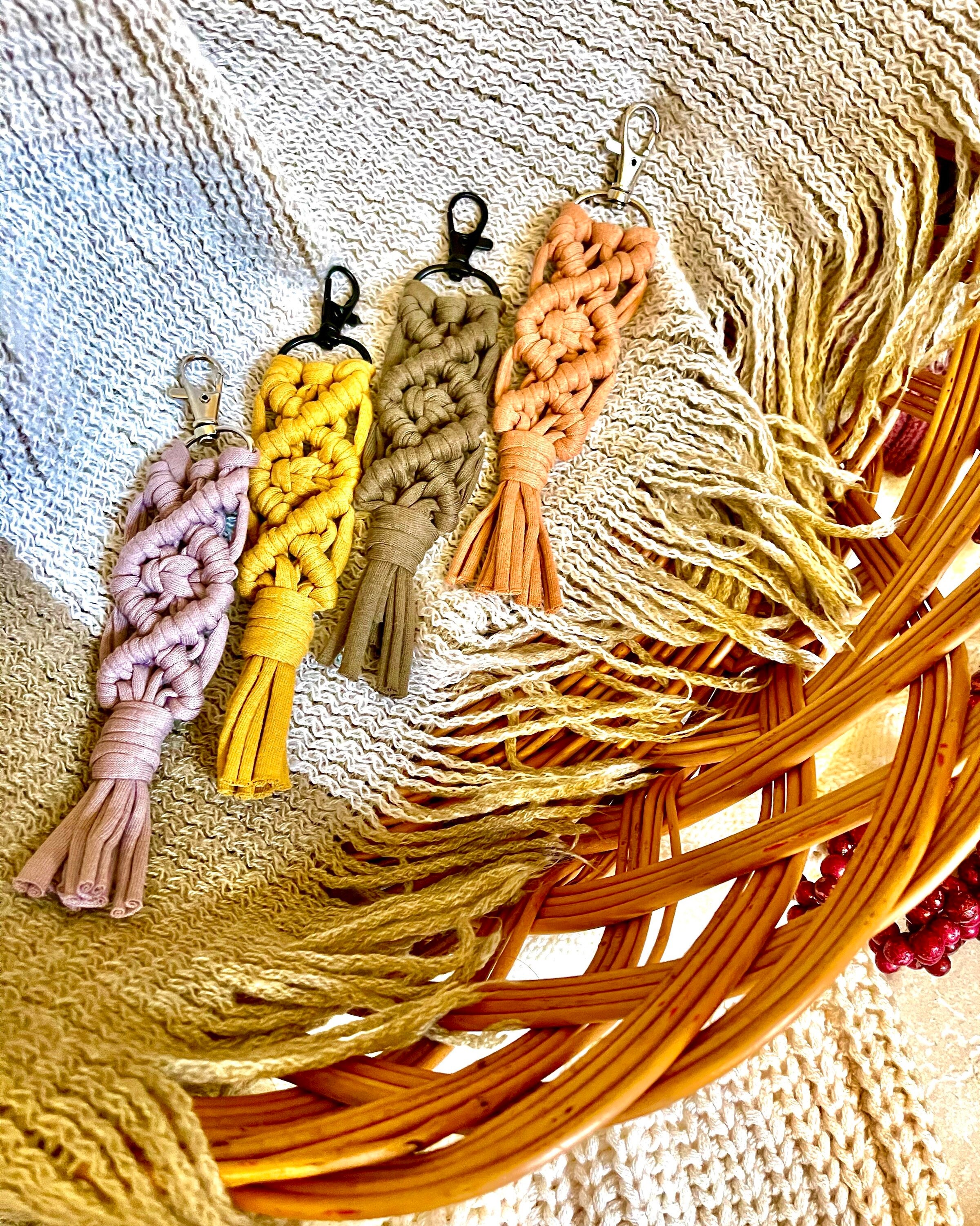 Boho Handmade Woven MACRAME KEYCHAIN with Leaf Charm //Designer Bag  Accessories //Key Ring Chain/Tiny Keyring-10 Colorways JL39D