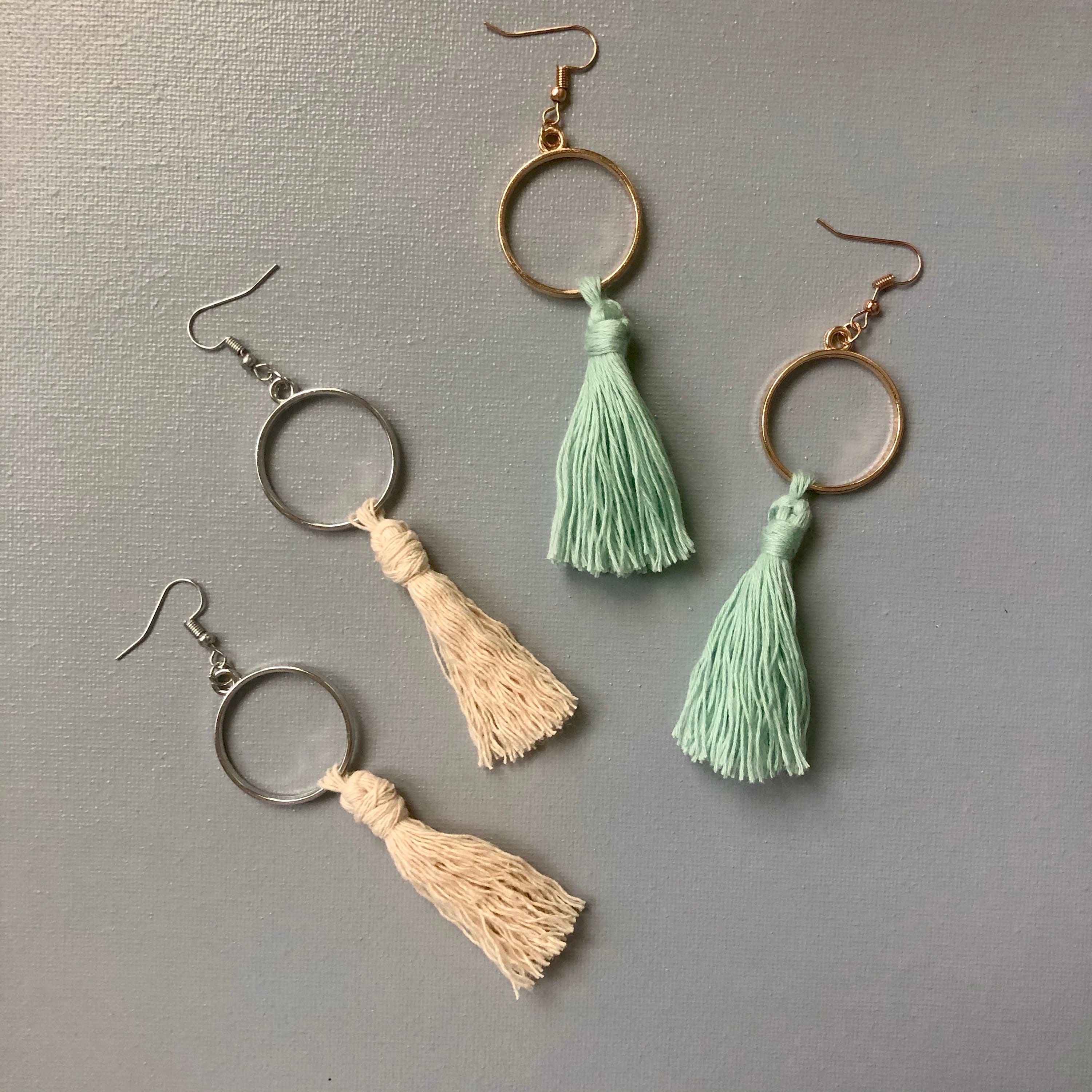 Circle Tassel Fringe Macrame Earrings, 'Isabela' Earrings, Multiple