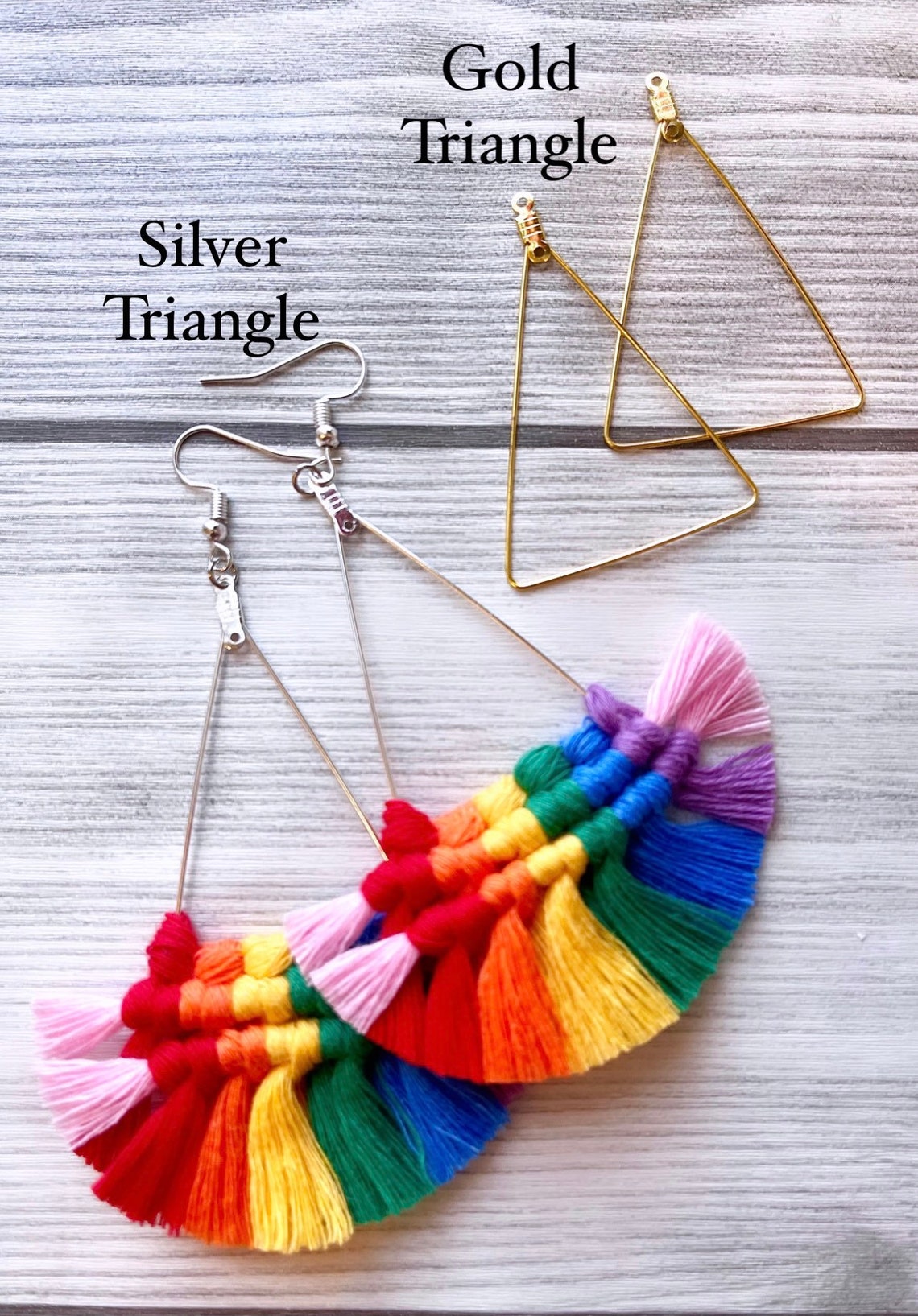 Rainbow Earrings Triangle Drop Earrings Macrame Earrings Etsy