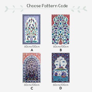 May include: Four different Turkish tile designs, each measuring 60cm x 100cm. The designs feature intricate floral patterns, a mosque, and a boat. The tiles are labeled A, B, C, and D.