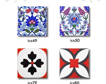 Ottoman pattern and red tiles, Decorative patterned tiles, 10cm*10cm(4in*4in) Porcelain Tile, Special Design Decoration, 10 pieces (1 sq/ft)