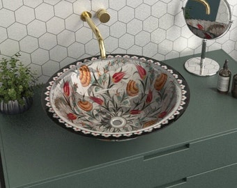 Countertop top sink, ceramic handmade painted art basin, bathroom washbasin, Special Design Decoration