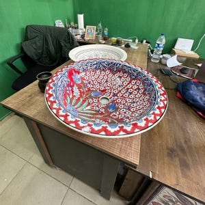 Portable basin, ceramic handmade painted art sink, bathroom washbasin, Special Design Decoration