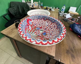 Portable basin, ceramic handmade painted art sink, bathroom washbasin, Special Design Decoration