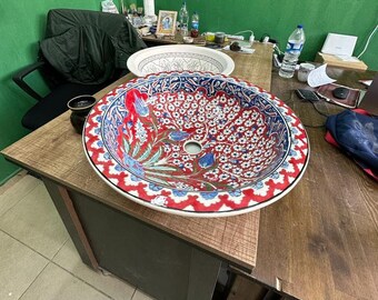Talevera sink, ceramic handmade painted art sink, bathroom washbasin, Special Design Decoration
