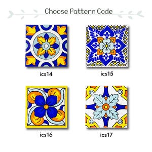 May include: Four different tile patterns with blue, yellow, and white colors. The patterns are labeled with the codes ics14, ics15, ics16, and ics17.