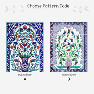 May include: Two Turkish tile designs featuring a floral motif with blue, green, red, and white colors. The tiles are 60cm x 80cm and labeled A and B.