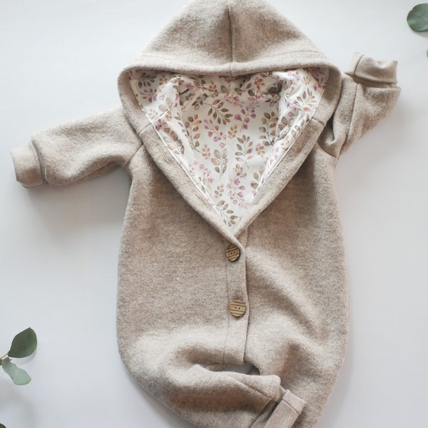 Walksuit, walkoverall, wool walkoverall, baby suit made of walk, walkoverall color beige, dark beige, sand size. 50/56 - 116/122