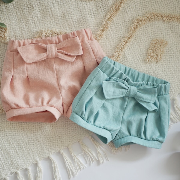 Leinenshorts, Babyshorts aus Leinen, Kinderhose aus Leinen, kurze Hose aus Leinen; Mädchenhose