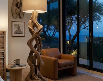 Natural Driftwood Floor Lamp,Rustic Tree Root Standing Light,Organic Handcrafted Wood Sculpture Lamp,Unique Farmhouse Decor,Coastal Gift