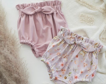 Paperbagshorts, Bloomers mit Schleife, Babyshorts, Mädchenshorts, Sommershorts Gr. 62 - 116