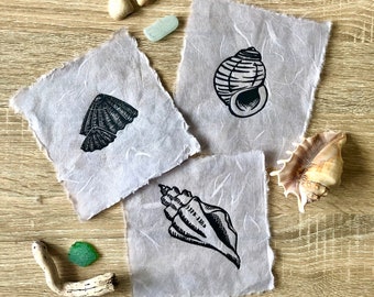 Shell mini prints on pale lilac handmade unryu paper