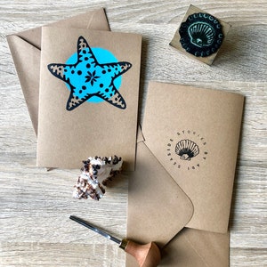 Pack of 2: Starfish greetings card Handmade lino printed cards Set of 2 image 2