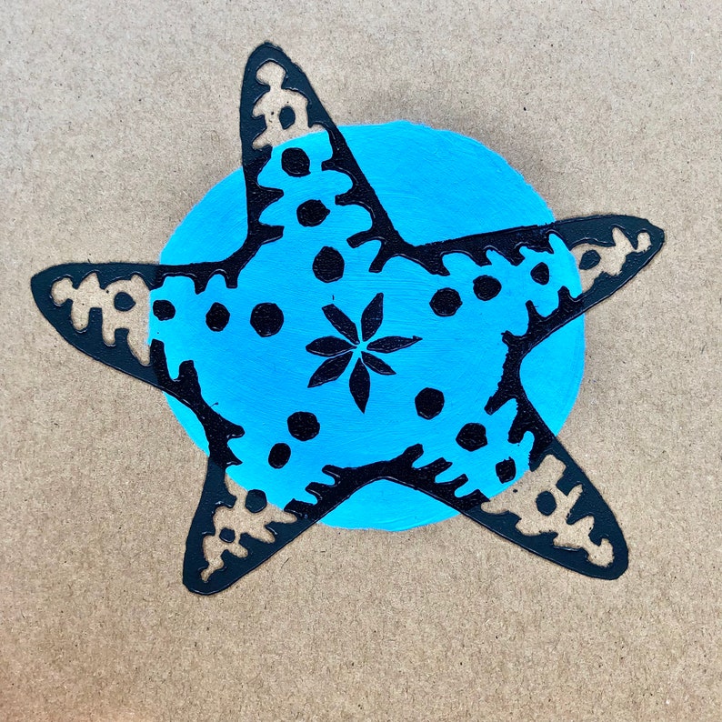 Pack of 2: Starfish greetings card Handmade lino printed cards Set of 2 image 5