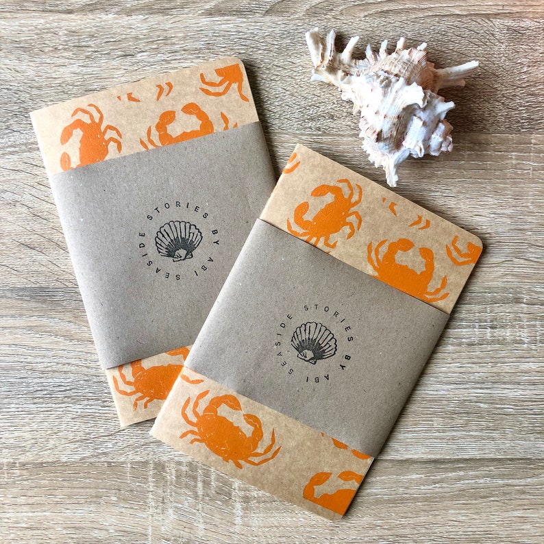 Lino Printed Notebook with lined pages Crabs image 6