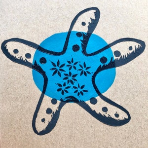 Pack of 2: Starfish greetings card Handmade lino printed cards Set of 2 image 6