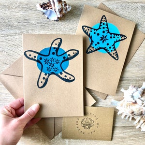 Pack of 2: Starfish greetings card Handmade lino printed cards Set of 2 image 3