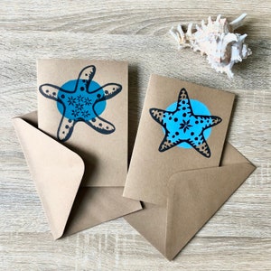 Pack of 2: Starfish greetings card Handmade lino printed cards Set of 2 image 1