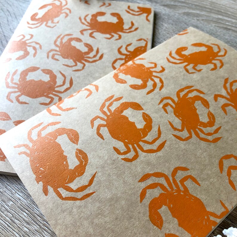Lino Printed Notebook with lined pages Crabs image 3