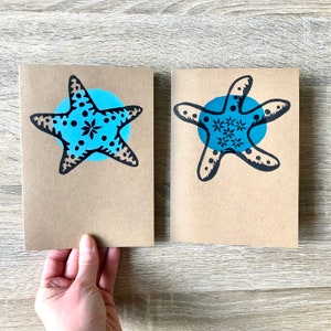 Pack of 2: Starfish greetings card Handmade lino printed cards Set of 2 image 4