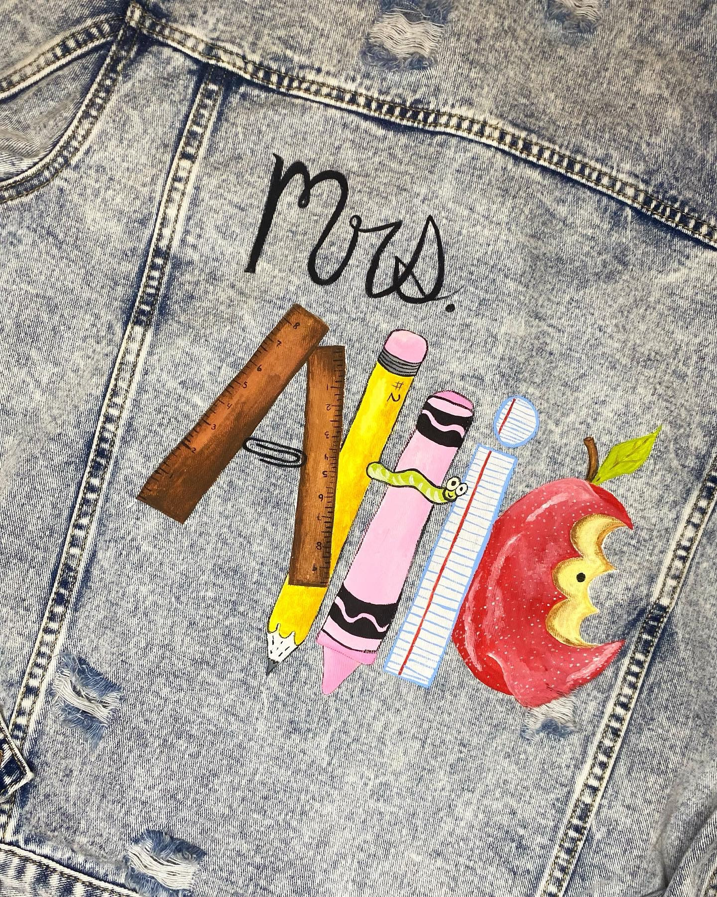 Custom Teacher Tools Painted Jean Jacket for Teacher Custom - Etsy