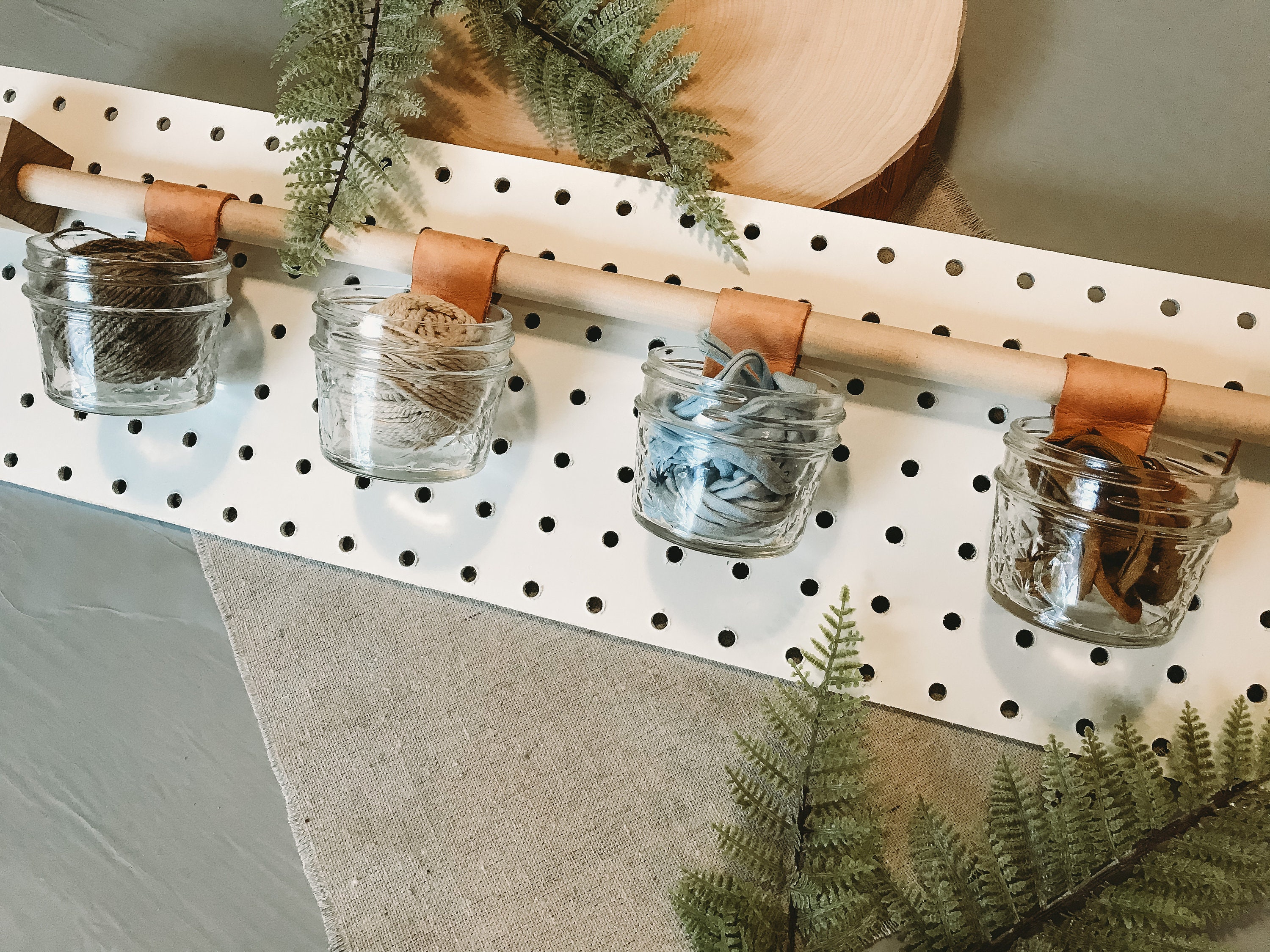 Wooden Peg Board Mason Jar Organizer Wall Mount Peg Board Etsy