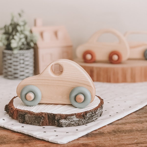 Wooden Toy Cars | Wooden Wheel Toy | Natural Wood Toy Car | Baby Push Wheel Toy | Neutral Baby Shower Gift