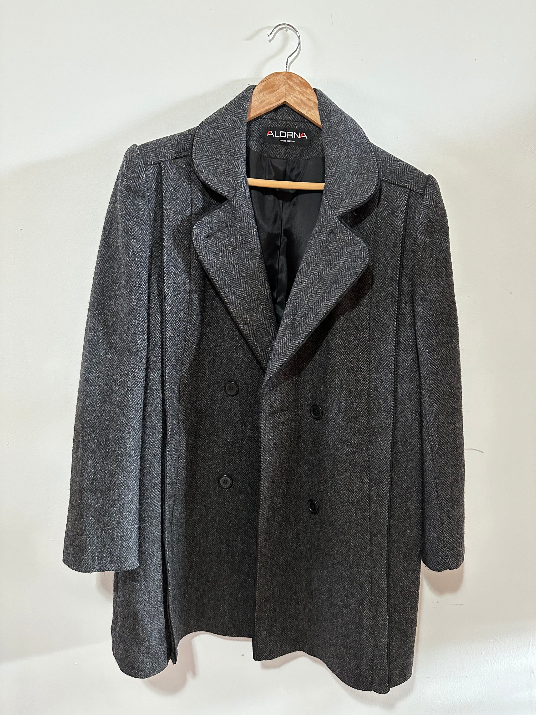 Vintage 90s Alorna Wool Peacoat black and Dark Grey. Etsy