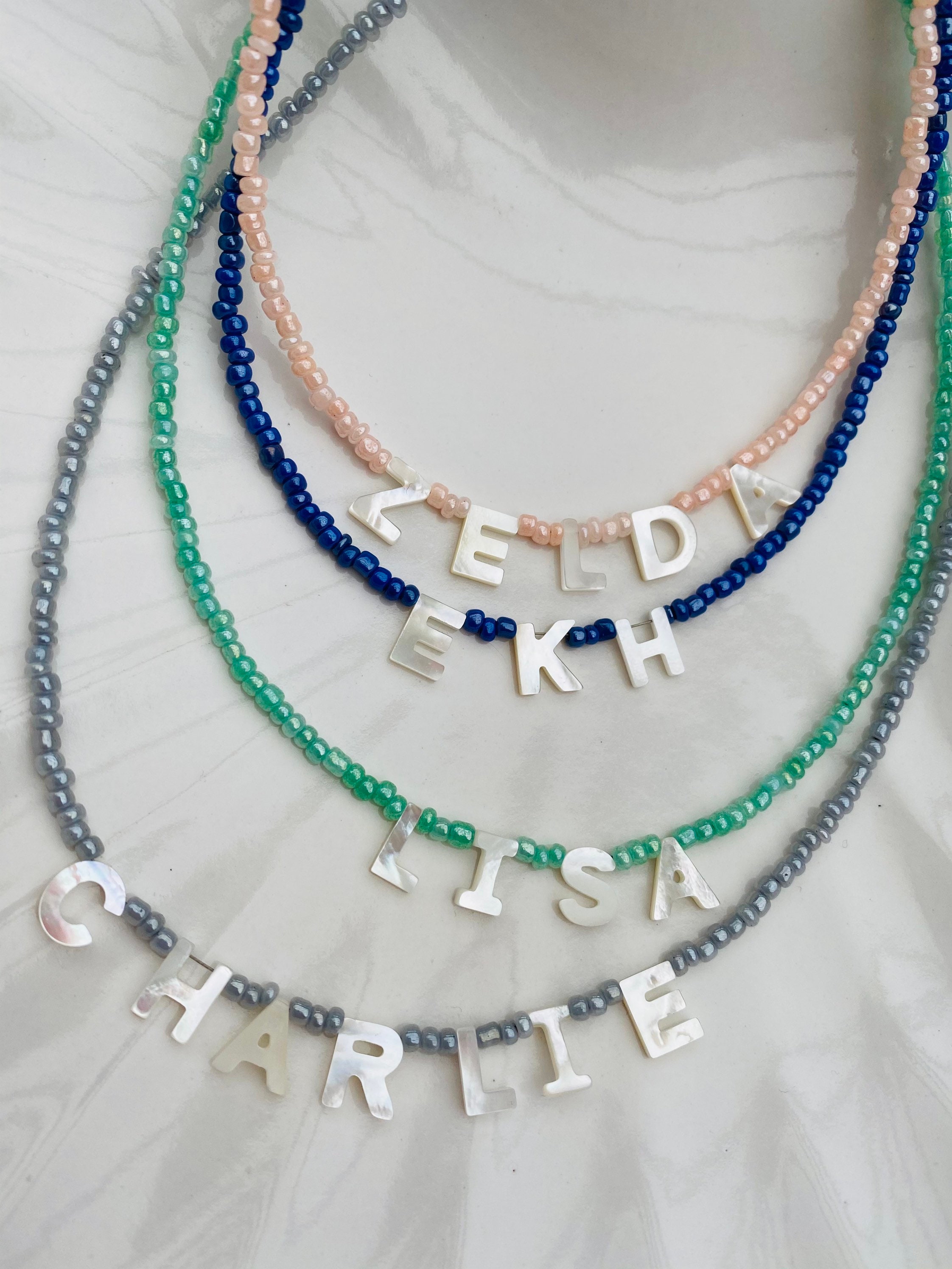 Mother of Pearl Letter Name Necklace 