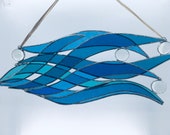 Stained Glass Waves, seaside, suncatcher, with hanging options