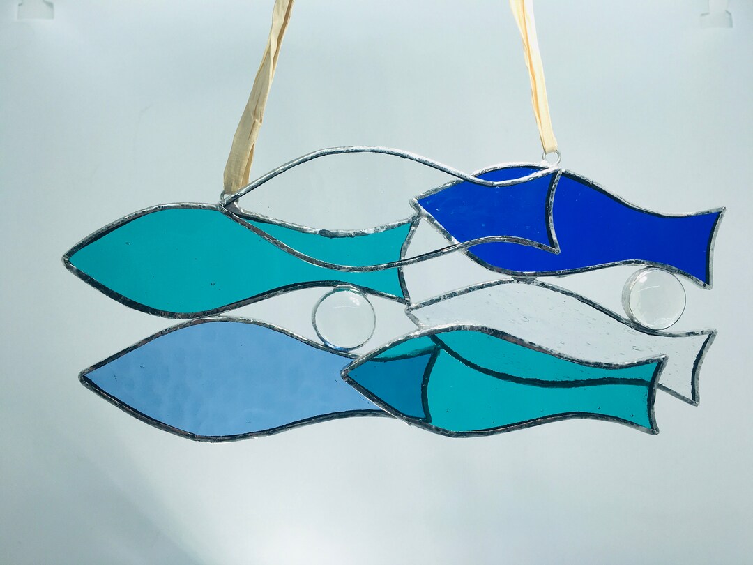 Stained Glass Shoal Fish Suncatcher With Hanging Options Etsy