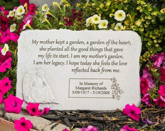 Personalized "My Mother Kept a Garden" Custom Angel Memorial Stone