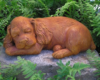 Sleeping Spaniel Puppy Nichols Brothers Concrete Garden Statue 14"L