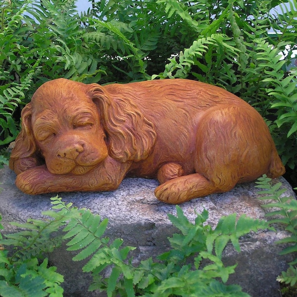 Sleeping Spaniel Puppy Nichols Brothers Concrete Garden Statue 14"L