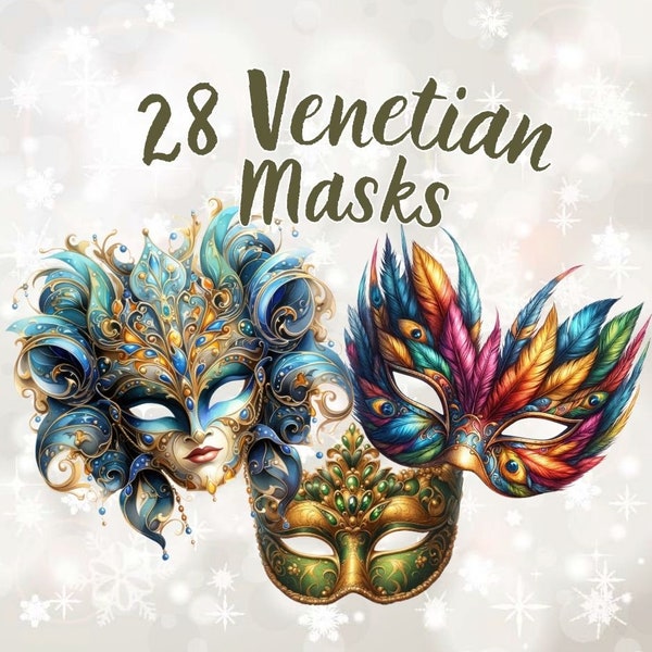 Carnival Collection of Venetian Masquerade Masks, Clipart, scrapbook, PNG digital files, comercial use