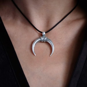 Mithras necklace - Tusk Crescent Moon Necklace - Tusk Necklace - Upside Down Moon Necklace - Double Horn Necklace -925 Sterling Silver