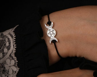 Bracelet TRIPLE MOON with PENTACLE 925 Sterling Silver