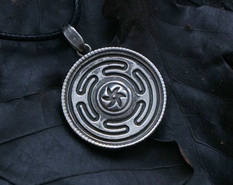 Sterling Silver Hecate Wheel Necklace – Strophalos Pendant, Witch Talisman