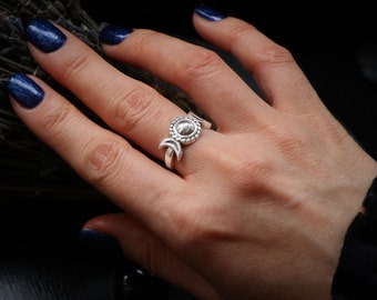 Sterling Silver Triple Moon Ring – Adjustable Wiccan Goddess Jewelry