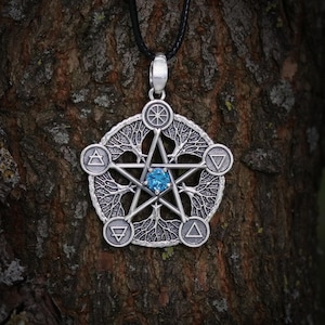 PENTAGRAM Necklace with five elements made of 925 Sterling Silver - Elements Necklace - Pentacle Pendant - Wiccan Necklace  Handmade Jewelry