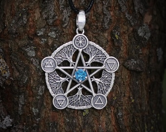 Collier pentagramme en argent sterling - Arbre de vie, amulette pentacle wicca