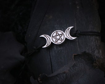 LIKGREAT Triple Moon Goddess Pentacle Leather Bracelets for Men Viking Nordic Vintage Jewelry