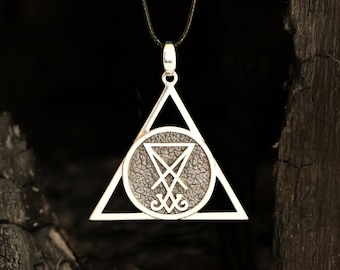 Sterling Silver Lucifer Sigil Necklace, Gothic Satanic Pendant