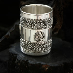 Solid 925 Sterling Silver Cup with Yggdrasil / Chalice Cup with Celtic ornament and World tree / Tree of Life /Gift for Viking / Celtic Knot