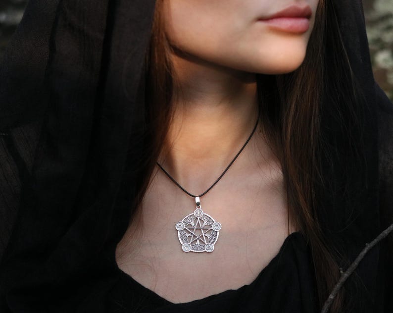 Collar de pentagrama de plata de ley – Cinco elementos, pentáculo wiccano imagen 7