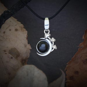 Mushroom Obsidian Necklace made of Sterling Silver / Mushroom Necklace with Obsidian / Witchy jewelry /  Cottagecore Necklaces