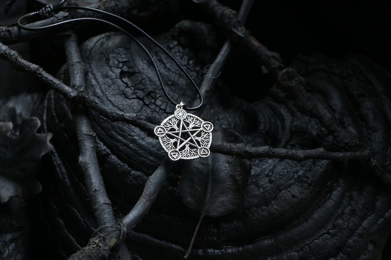 pentacle necklace made of sterling silver with five elements