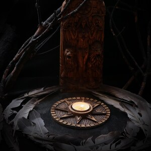 Ishtar altar with wooden candle holder