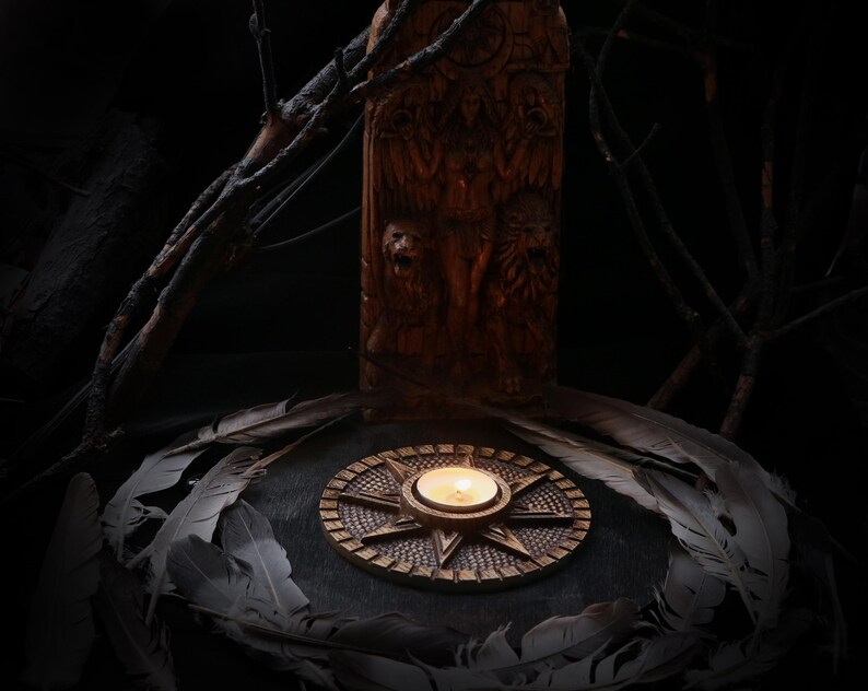 Ishtar altar with wooden candle holder